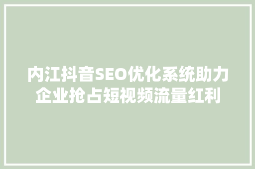 内江抖音SEO优化系统助力企业抢占短视频流量红利