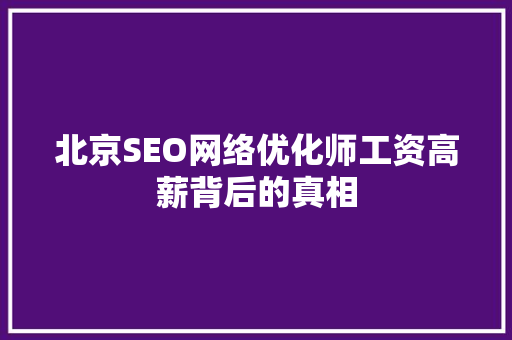 北京SEO网络优化师工资高薪背后的真相