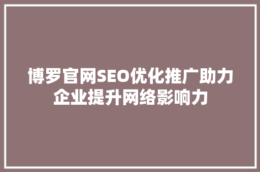 博罗官网SEO优化推广助力企业提升网络影响力