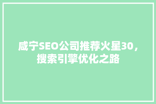 咸宁SEO公司推荐火星30，搜索引擎优化之路