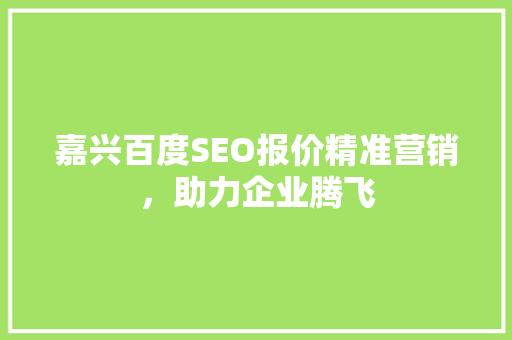 嘉兴百度SEO报价精准营销，助力企业腾飞