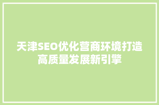 天津SEO优化营商环境打造高质量发展新引擎