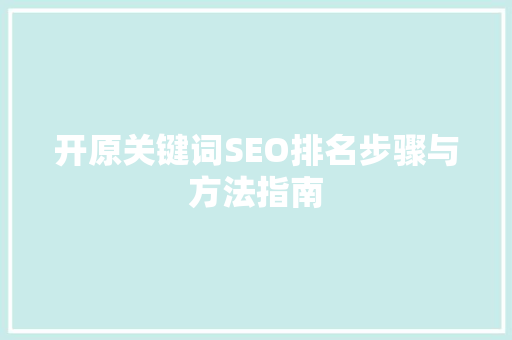 开原关键词SEO排名步骤与方法指南