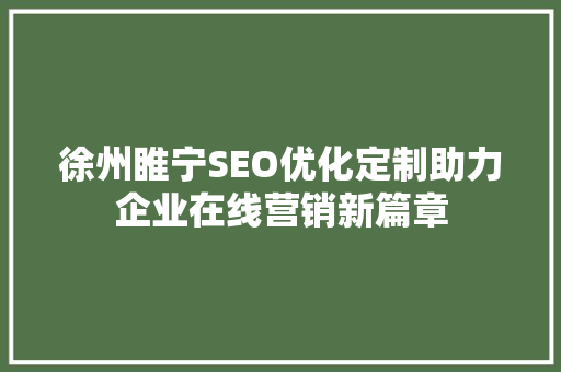 徐州睢宁SEO优化定制助力企业在线营销新篇章