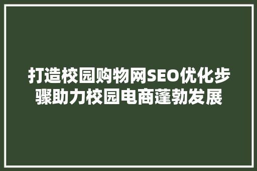 打造校园购物网SEO优化步骤助力校园电商蓬勃发展