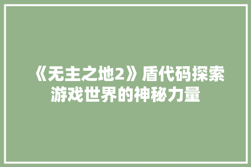 《无主之地2》盾代码探索游戏世界的神秘力量