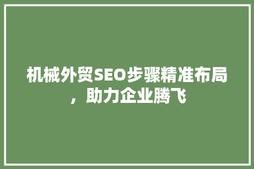 机械外贸SEO步骤精准布局，助力企业腾飞
