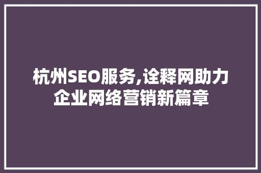 杭州SEO服务,诠释网助力企业网络营销新篇章