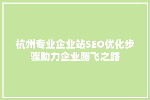 杭州专业企业站SEO优化步骤助力企业腾飞之路
