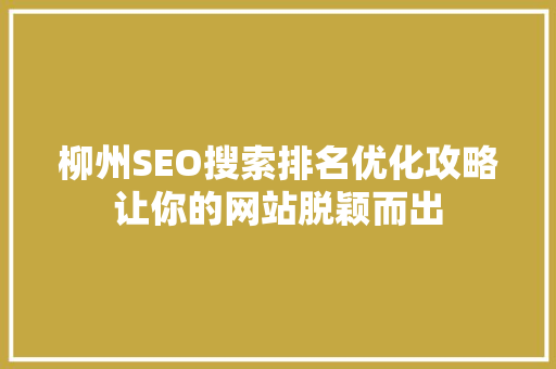 柳州SEO搜索排名优化攻略让你的网站脱颖而出