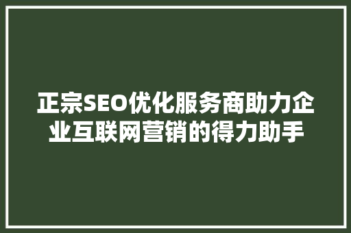 正宗SEO优化服务商助力企业互联网营销的得力助手