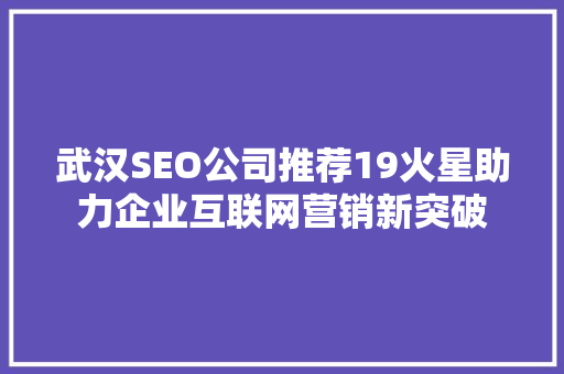 武汉SEO公司推荐19火星助力企业互联网营销新突破