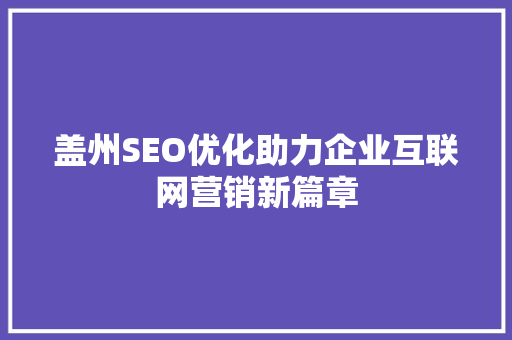 盖州SEO优化助力企业互联网营销新篇章