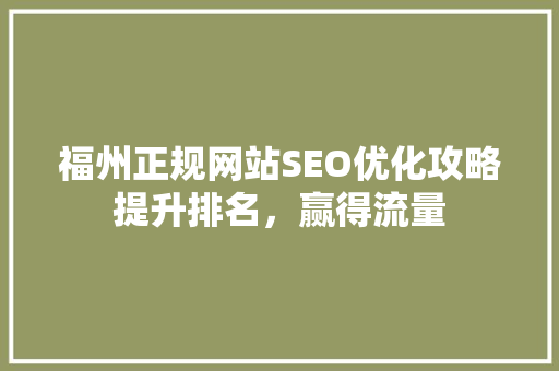 福州正规网站SEO优化攻略提升排名，赢得流量