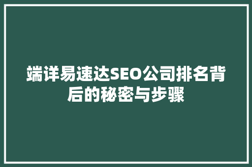 端详易速达SEO公司排名背后的秘密与步骤