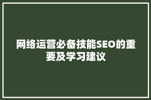 网络运营必备技能SEO的重要及学习建议
