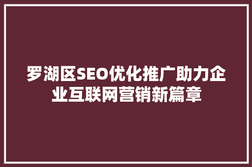罗湖区SEO优化推广助力企业互联网营销新篇章
