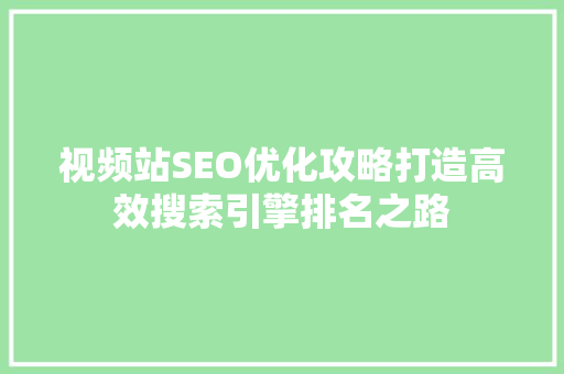 视频站SEO优化攻略打造高效搜索引擎排名之路