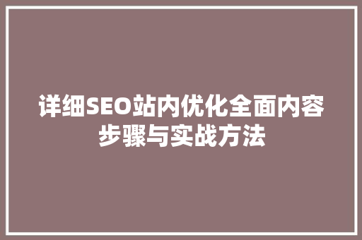 详细SEO站内优化全面内容步骤与实战方法