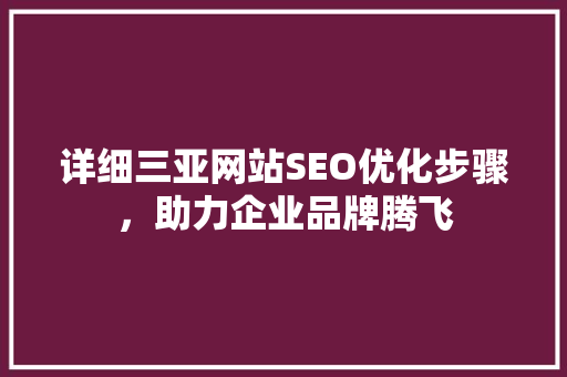 详细三亚网站SEO优化步骤，助力企业品牌腾飞