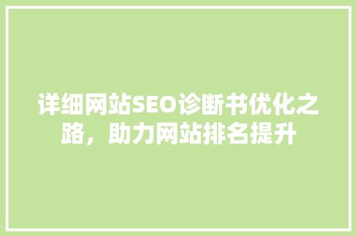 详细网站SEO诊断书优化之路，助力网站排名提升