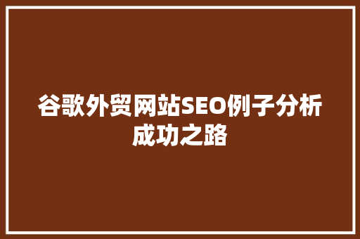 谷歌外贸网站SEO例子分析成功之路