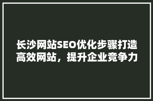 长沙网站SEO优化步骤打造高效网站，提升企业竞争力