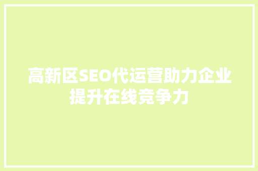 高新区SEO代运营助力企业提升在线竞争力