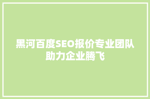 黑河百度SEO报价专业团队助力企业腾飞