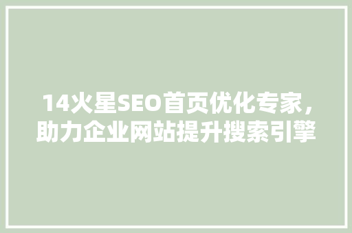 14火星SEO首页优化专家，助力企业网站提升搜索引擎排名