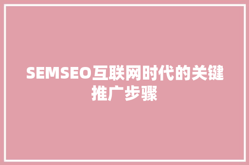 SEMSEO互联网时代的关键推广步骤