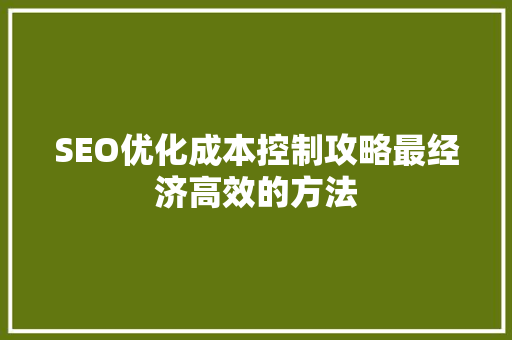 SEO优化成本控制攻略最经济高效的方法
