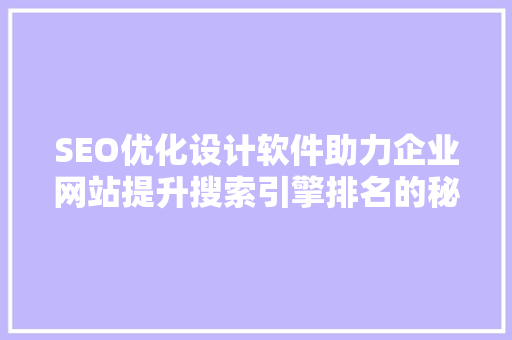 SEO优化设计软件助力企业网站提升搜索引擎排名的秘密武器
