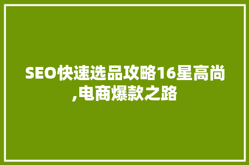 SEO快速选品攻略16星高尚,电商爆款之路