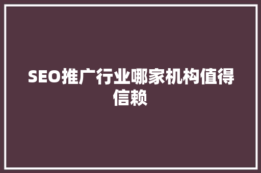 SEO推广行业哪家机构值得信赖