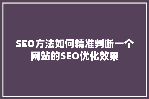 SEO方法如何精准判断一个网站的SEO优化效果