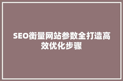 SEO衡量网站参数全打造高效优化步骤