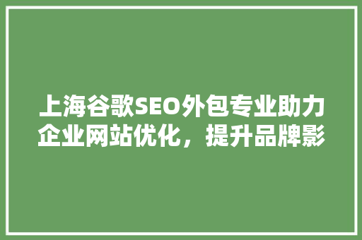上海谷歌SEO外包专业助力企业网站优化，提升品牌影响力