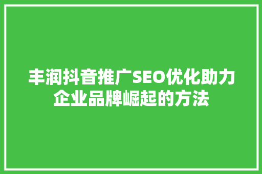 丰润抖音推广SEO优化助力企业品牌崛起的方法