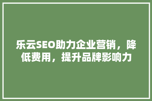 乐云SEO助力企业营销，降低费用，提升品牌影响力