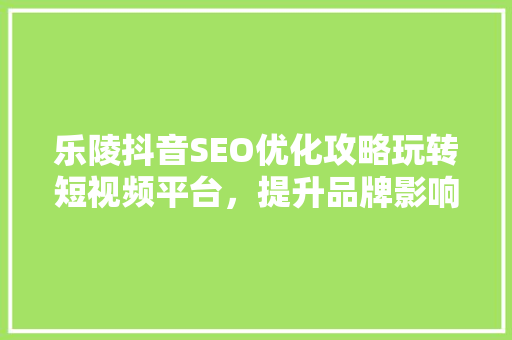 乐陵抖音SEO优化攻略玩转短视频平台，提升品牌影响力