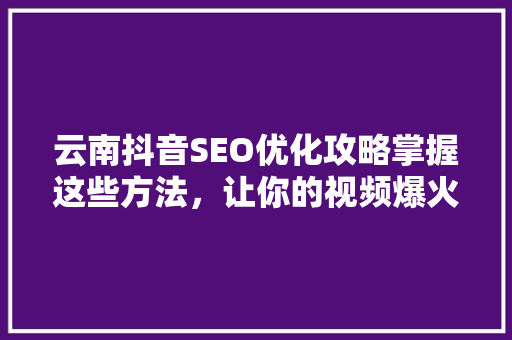 云南抖音SEO优化攻略掌握这些方法，让你的视频爆火
