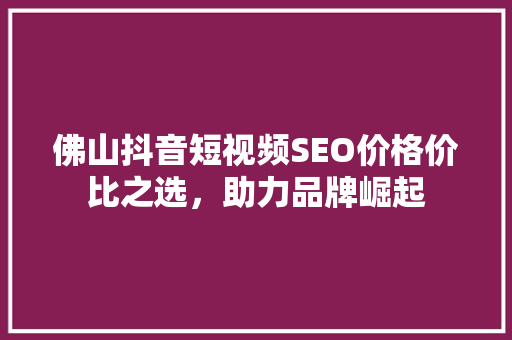 佛山抖音短视频SEO价格价比之选，助力品牌崛起