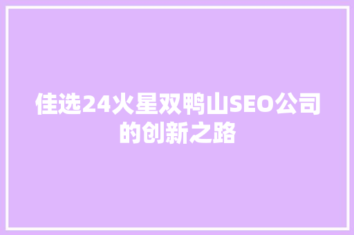 佳选24火星双鸭山SEO公司的创新之路