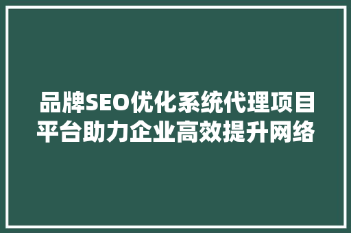 品牌SEO优化系统代理项目平台助力企业高效提升网络影响力