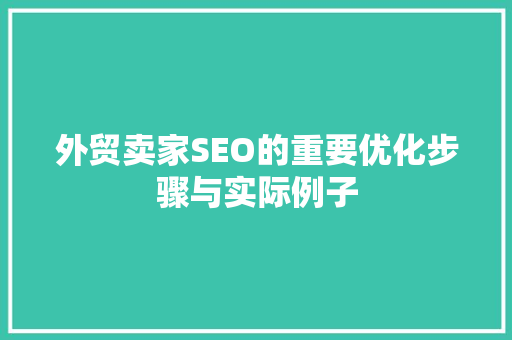 外贸卖家SEO的重要优化步骤与实际例子