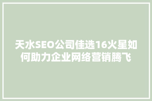 天水SEO公司佳选16火星如何助力企业网络营销腾飞
