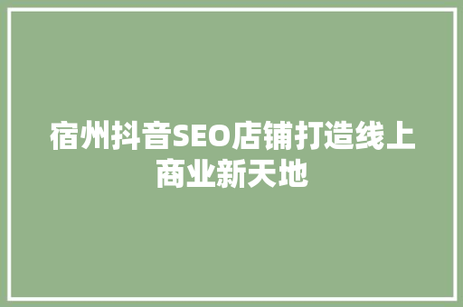 宿州抖音SEO店铺打造线上商业新天地