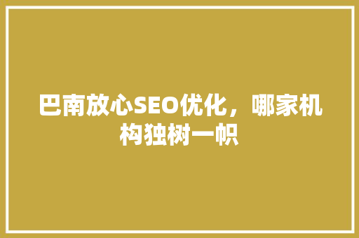 巴南放心SEO优化，哪家机构独树一帜