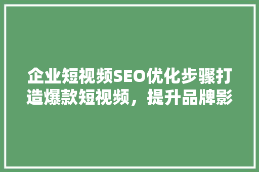企业短视频SEO优化步骤打造爆款短视频，提升品牌影响力